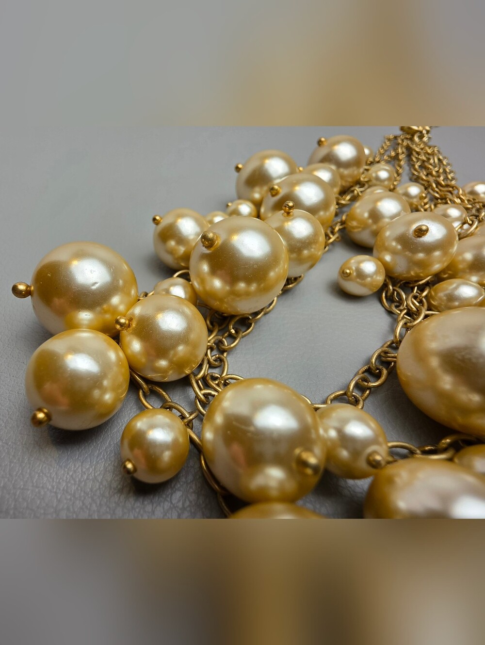 [J. Crew] Champagne Toned Multi-Strand Chunky Pearl Bubble Statement Necklace - Picture 8 of 16